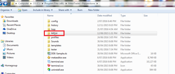 Click Open mql4 folder
